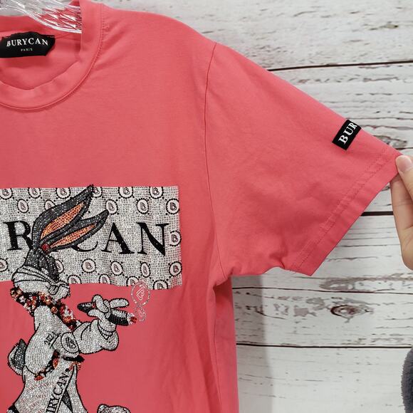 Burycan Paris Men's Pink Bug's Bunny Rhinestone Shirt Size Medium - Picture 13 of 13